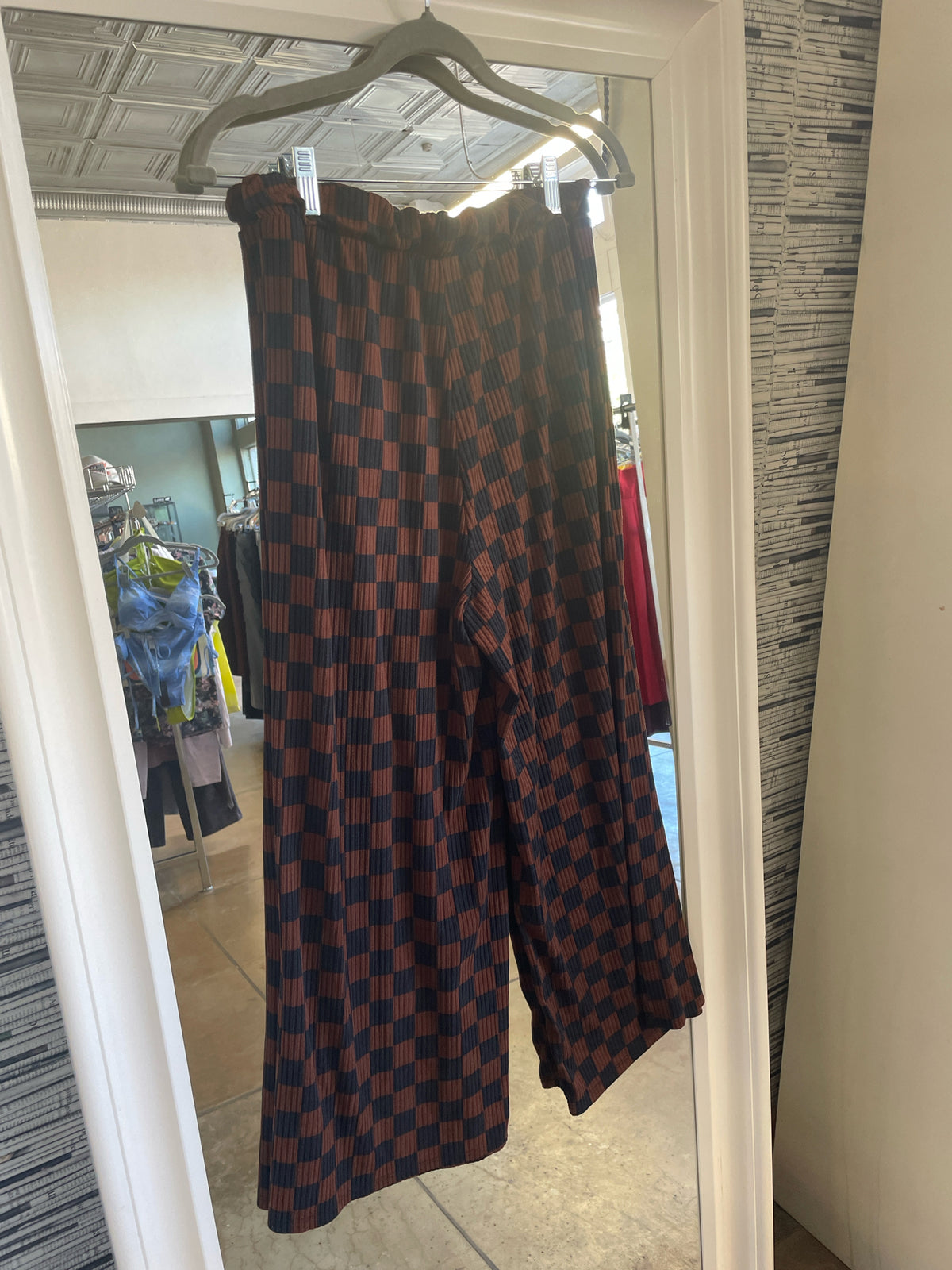 Lala. Size M black and brown Checkered Top & Pant Set