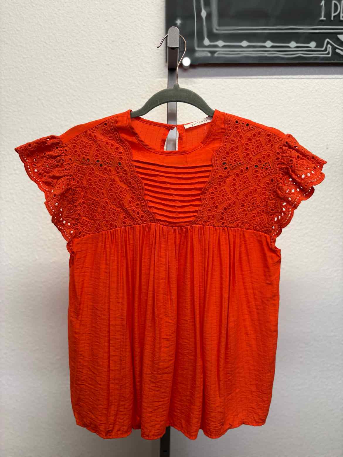 ellison Size S Orange-Red Eyelet Top