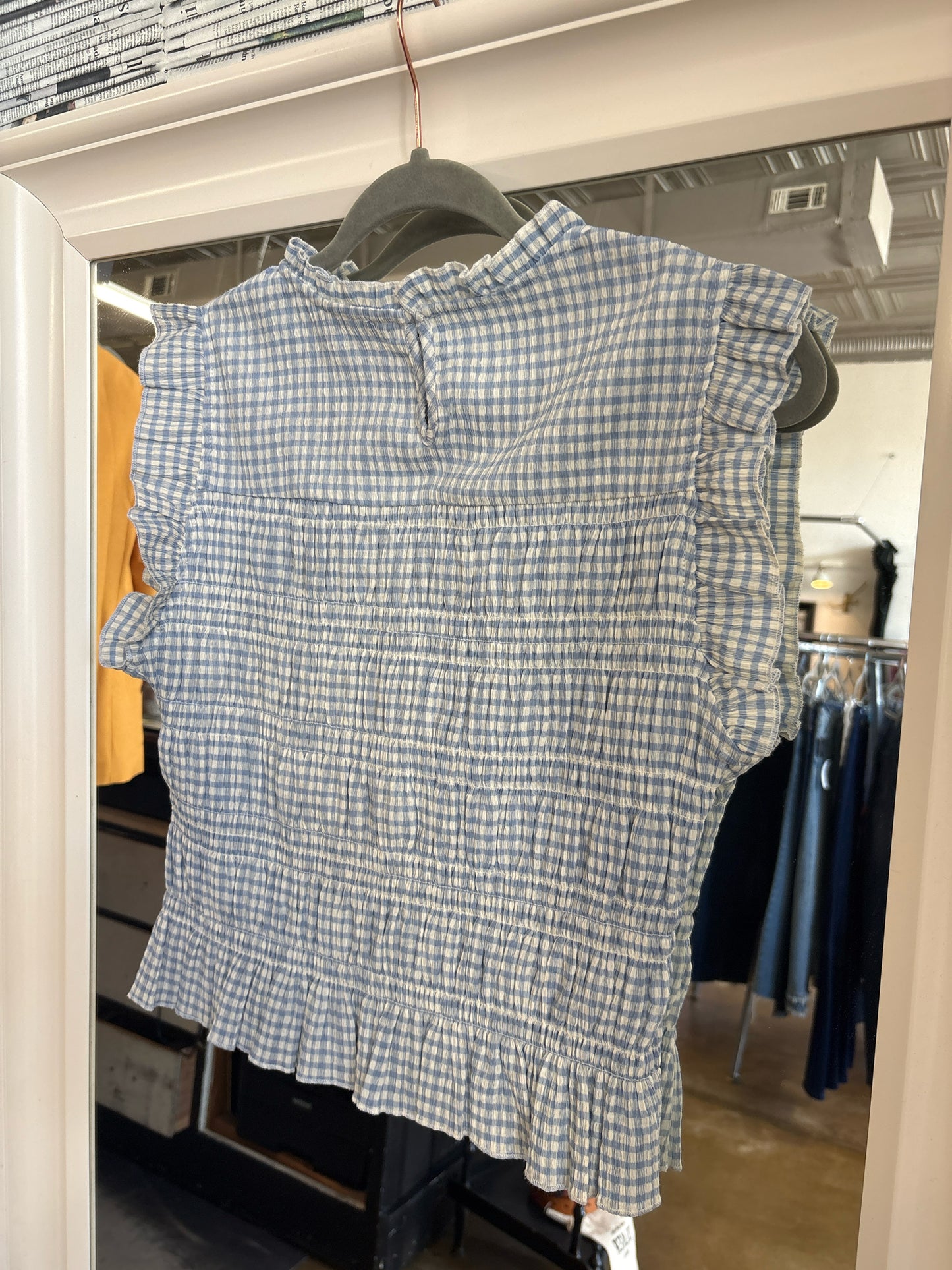 ZARA Size M Blue/Cream Checkered Top