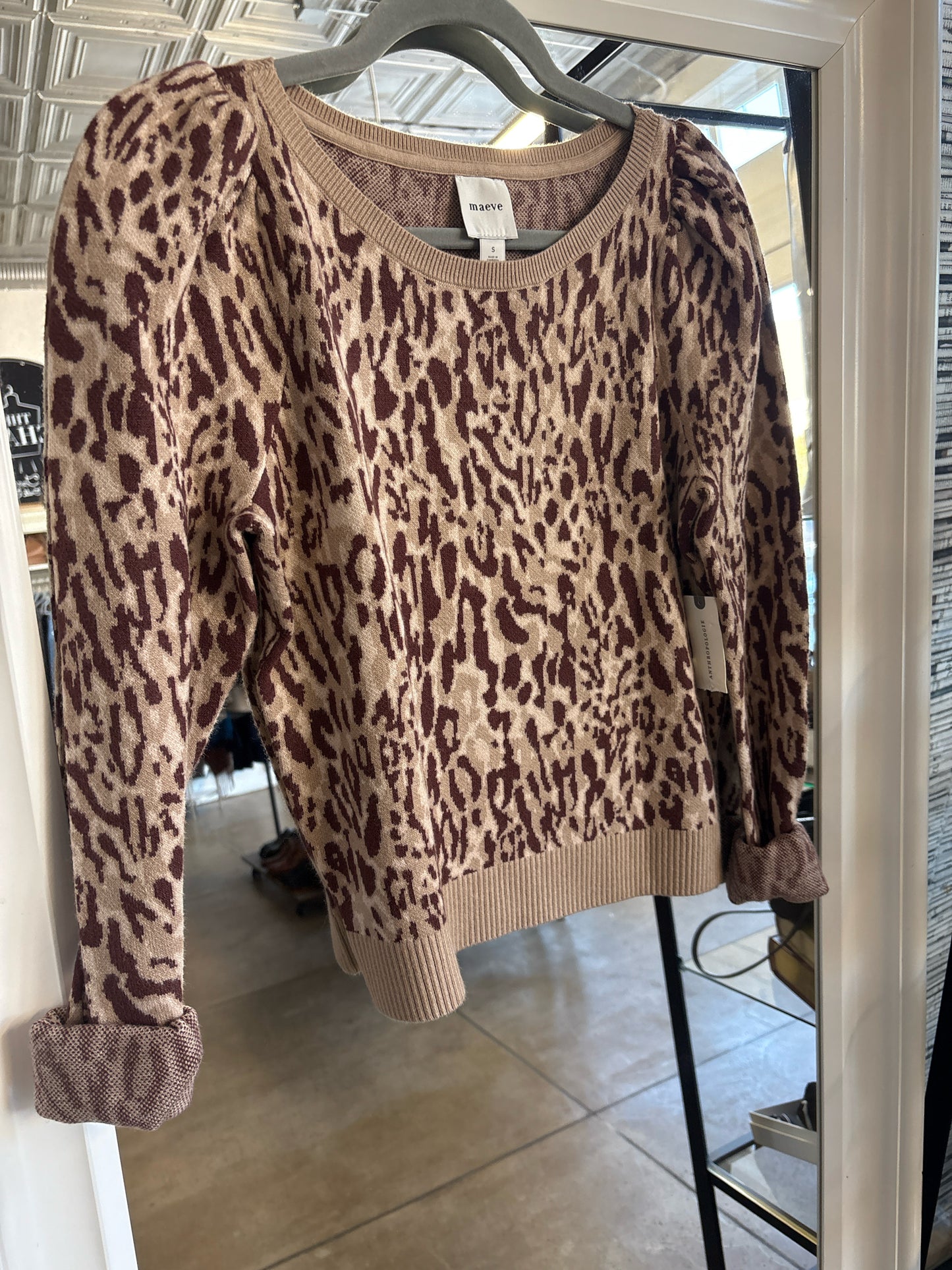 Maeve Size S Brown/Tan Cheetah Sweater