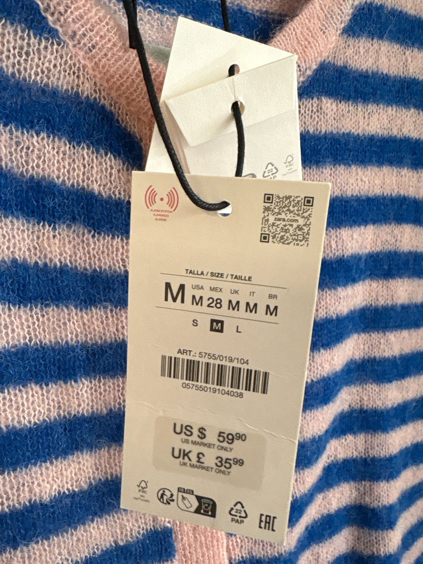 ZARA Size M pink and blue Sweater