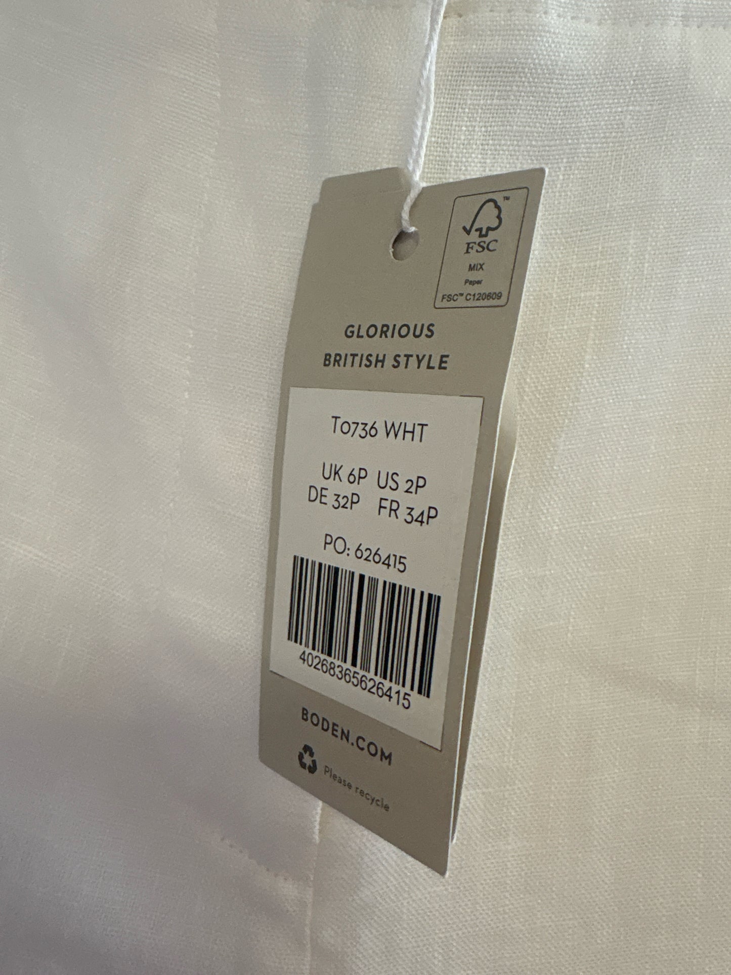 Boden Size 2 White wide leg Pants