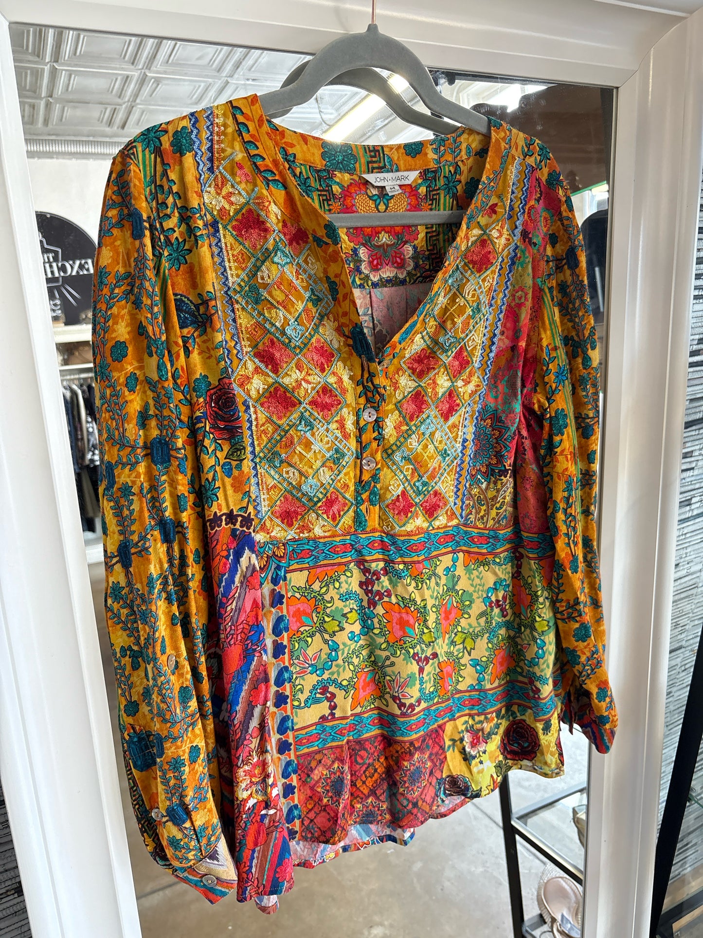 John Mark Size M Orange/Multi Artsy Top