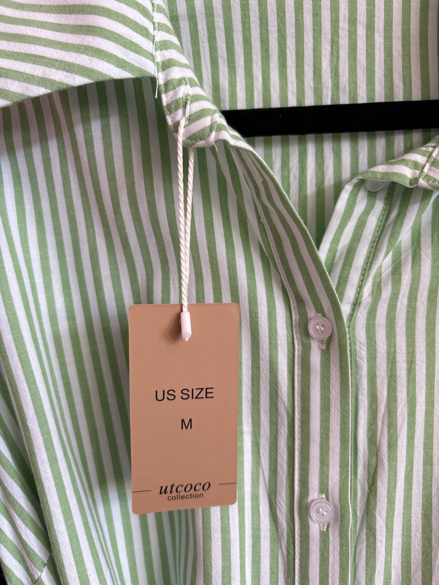Utcoco Size M green and white Stripe Dress