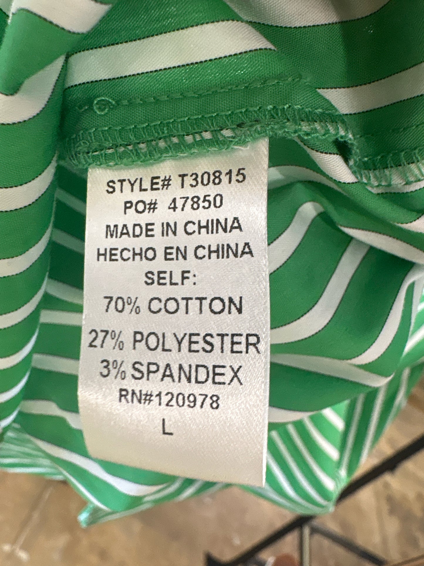 entro Size L Green/White Top