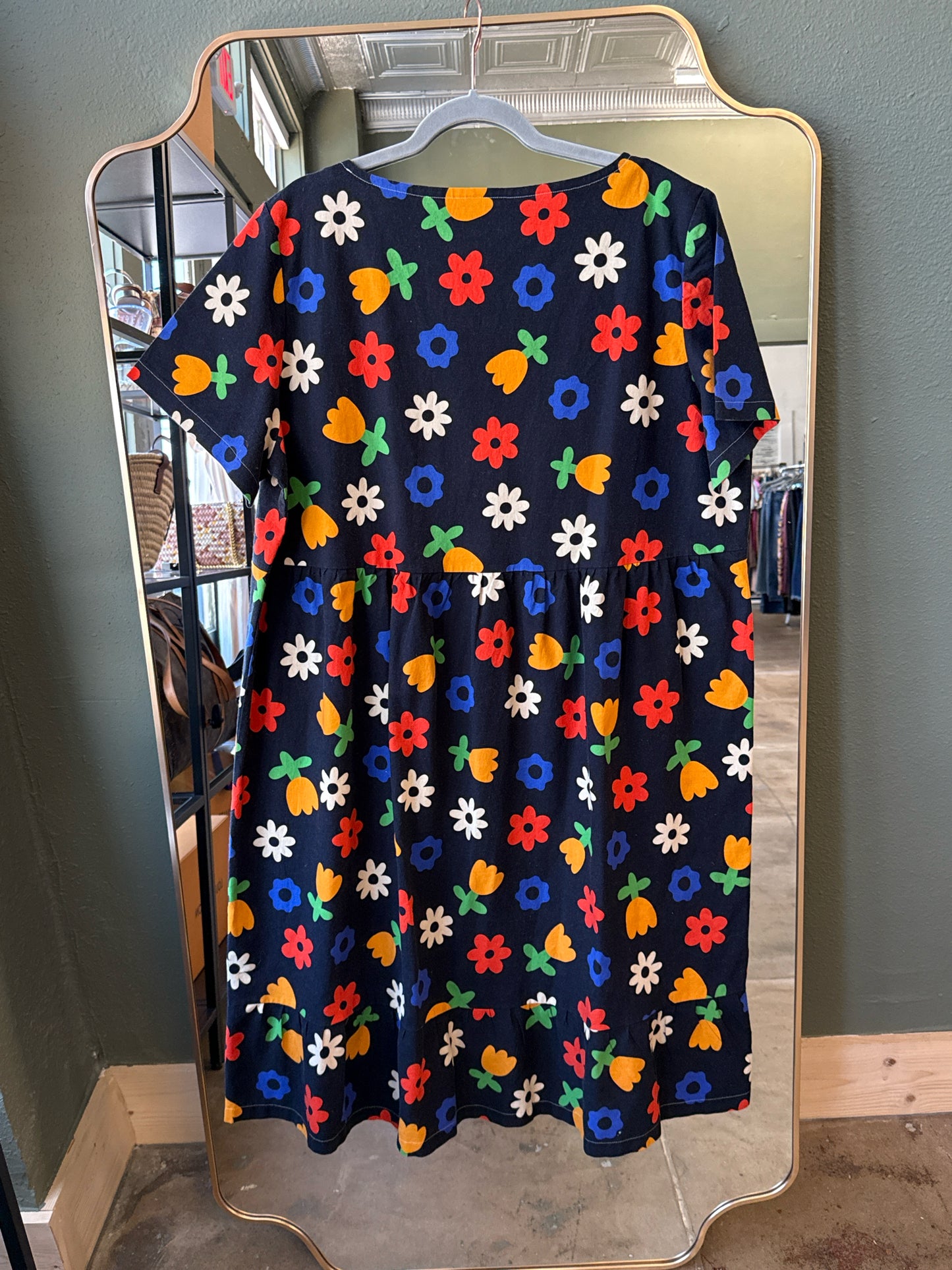 Ersa Fibers Size 2X Black/Multi Flowers Dress