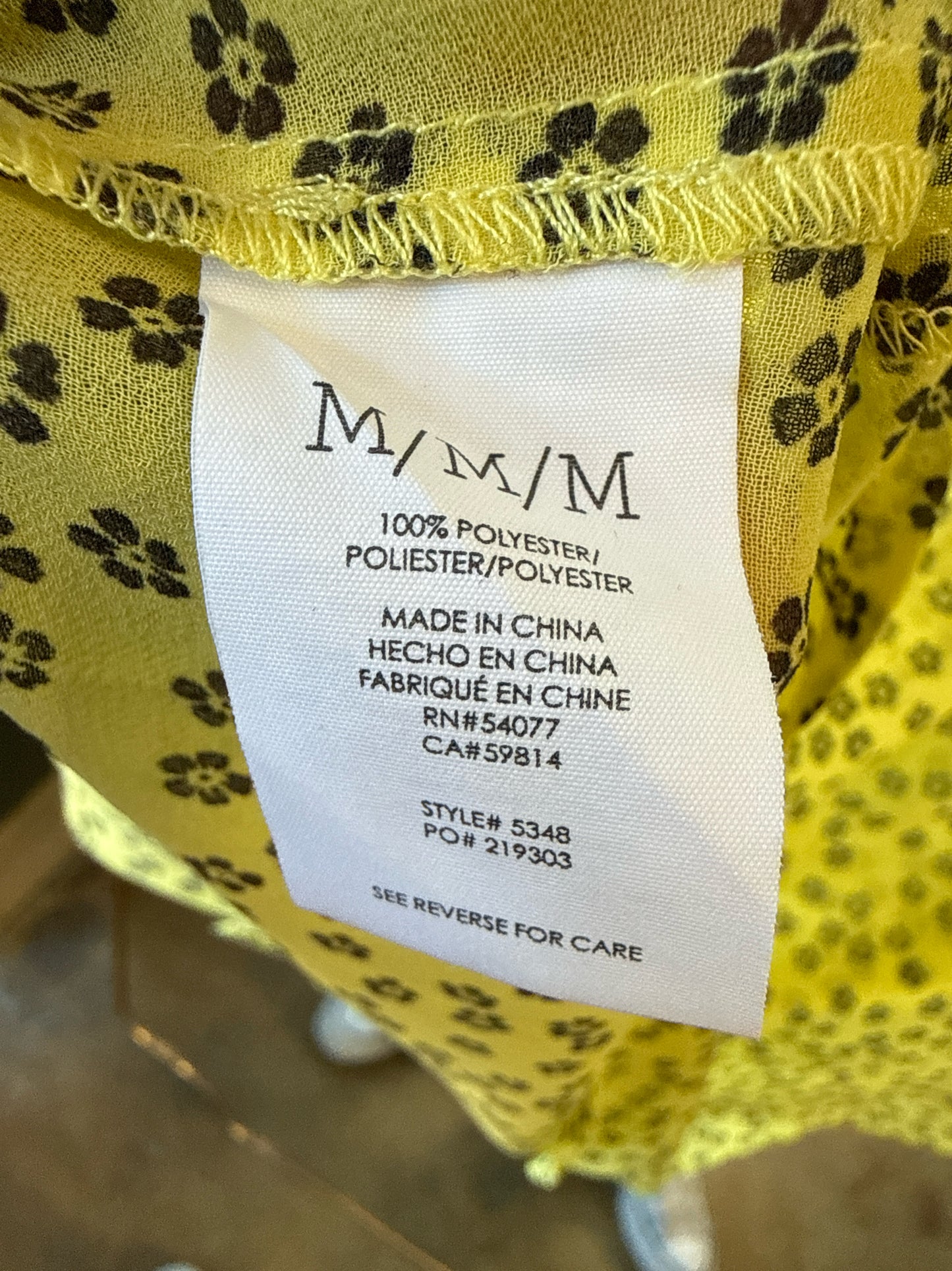 Cabi Size M Yellow sheer Top