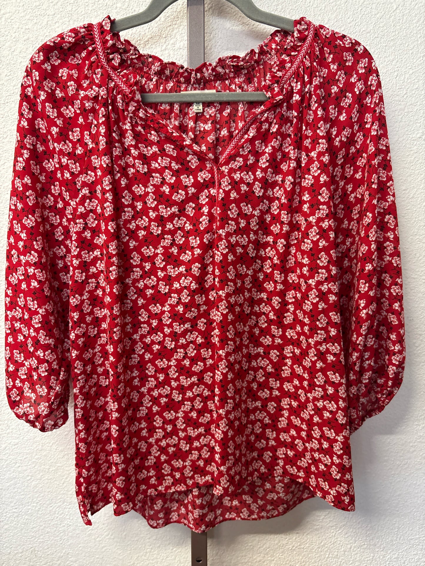 Max Studio Size M Red/White Floral Top