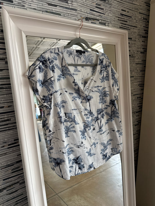 TAHARI Size 1X Blue/White Top