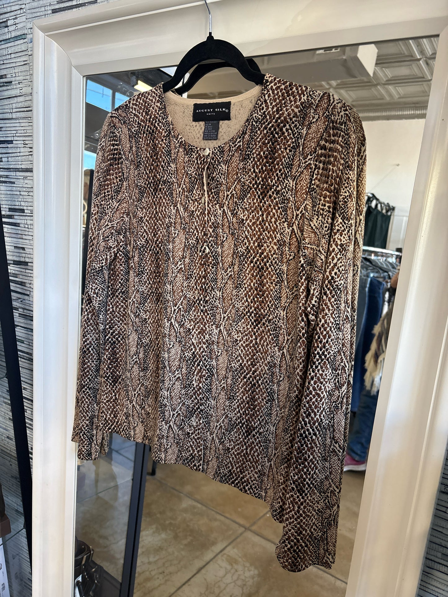 August Silk Size M Tan/Brwn Snakeskin Cardigan