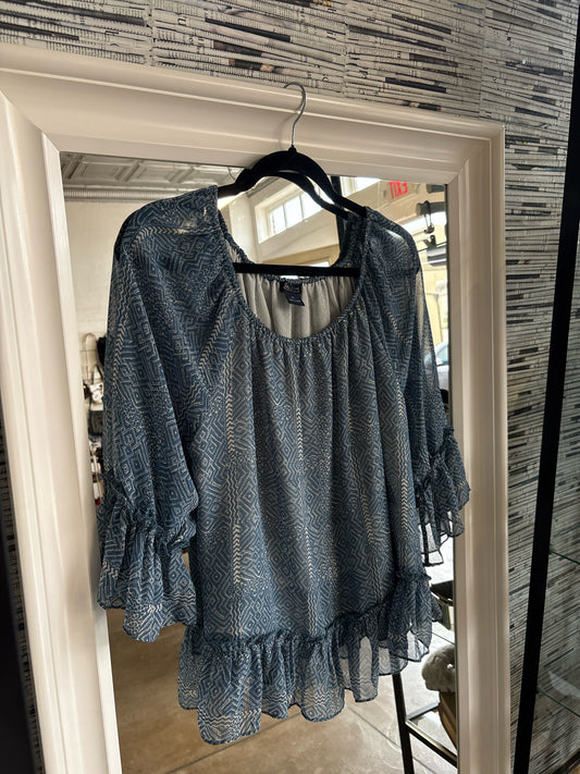 Lucky Brand Size XL Blue/Multi Geometric Top