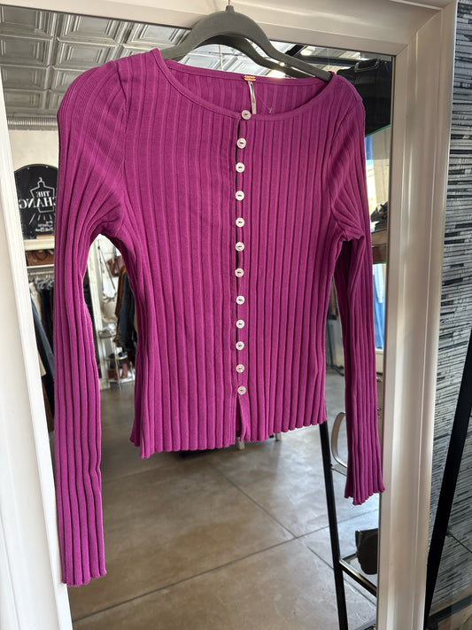 free people Size M Fuschia Ribbed Top