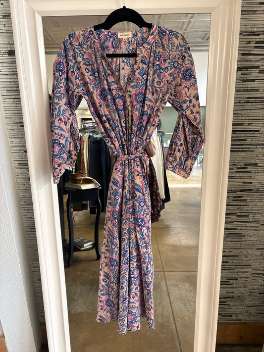 Jane Valken Size XS Tan/Blue Floral Dress