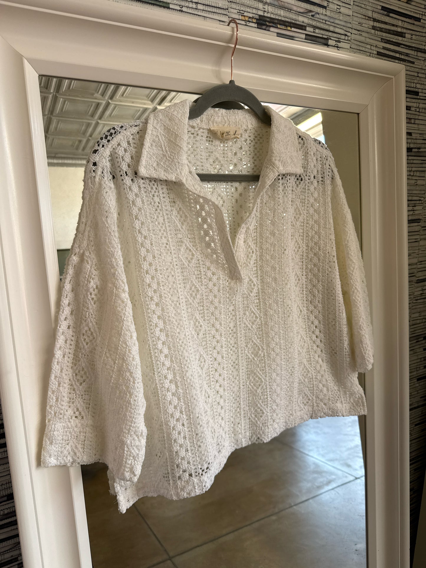 marled Size M Ivory Crochet Top