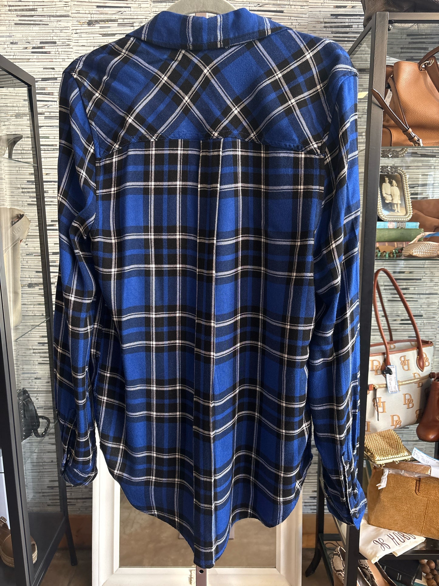 Casa Cabana Size S Blue/Black Plaid Top