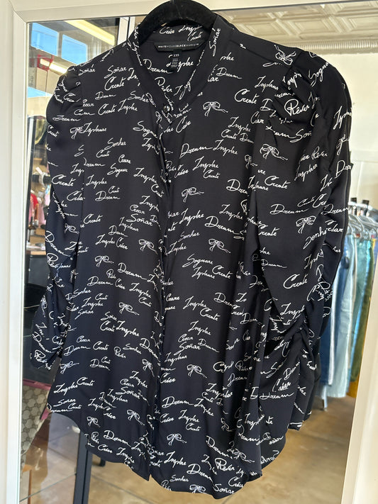 White House Black Market Size XXS B&W writing Top
