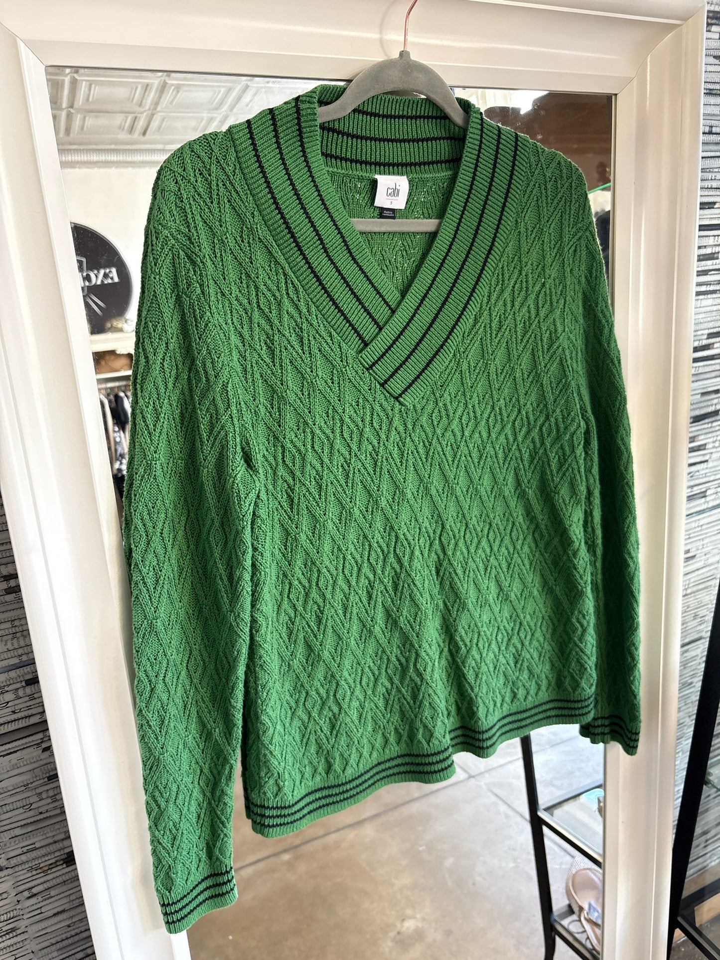 Cabi Size S Green/Black Diamond Sweater