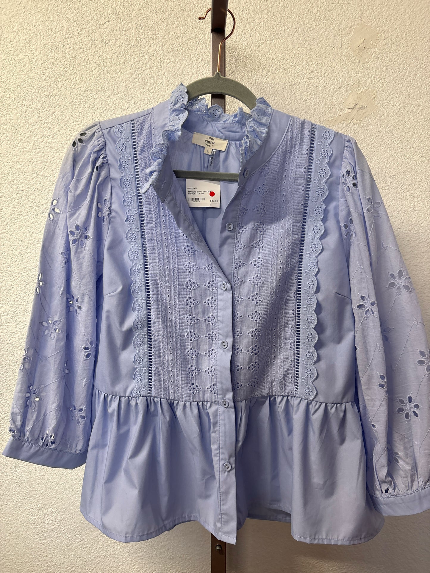 entro Size L Light Blue Eyelet Top