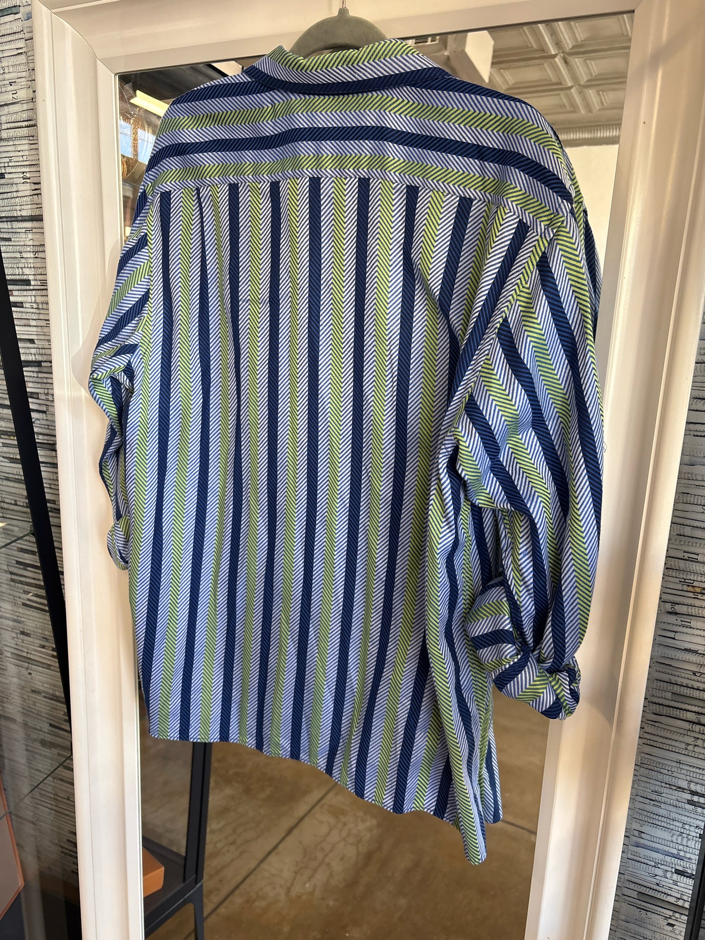 MICHAEL KORS Size L Blue/Green Stripe Top