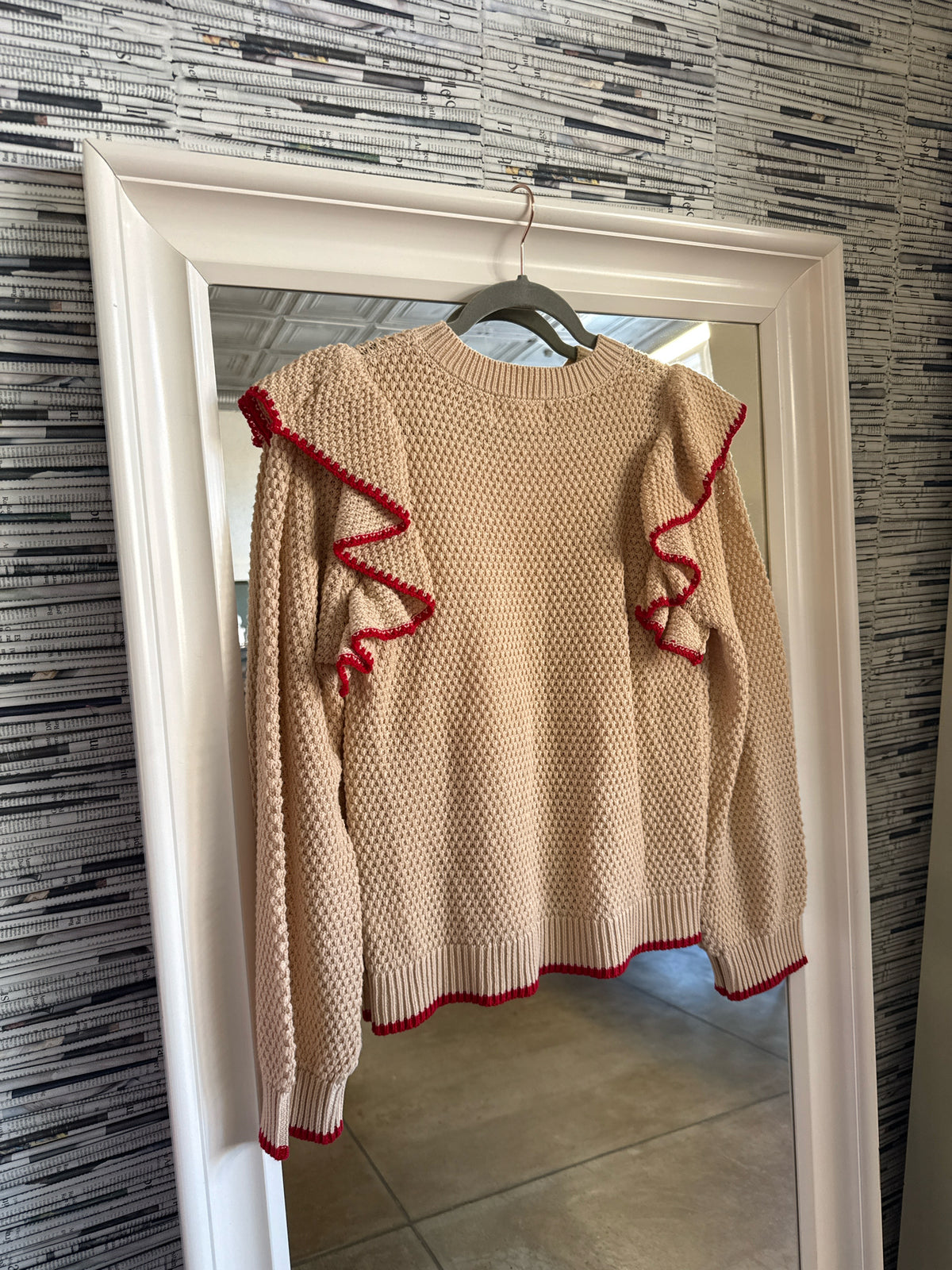 In February Size M Cream/Red Sweater