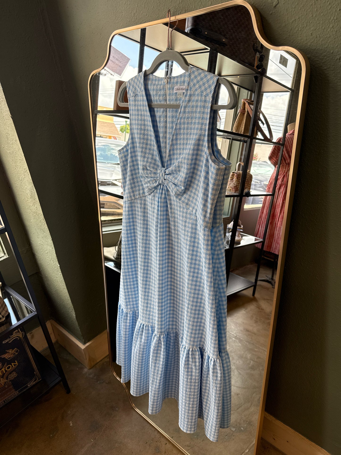 CALVIN KLEIN Size 8 Blue/White Dress