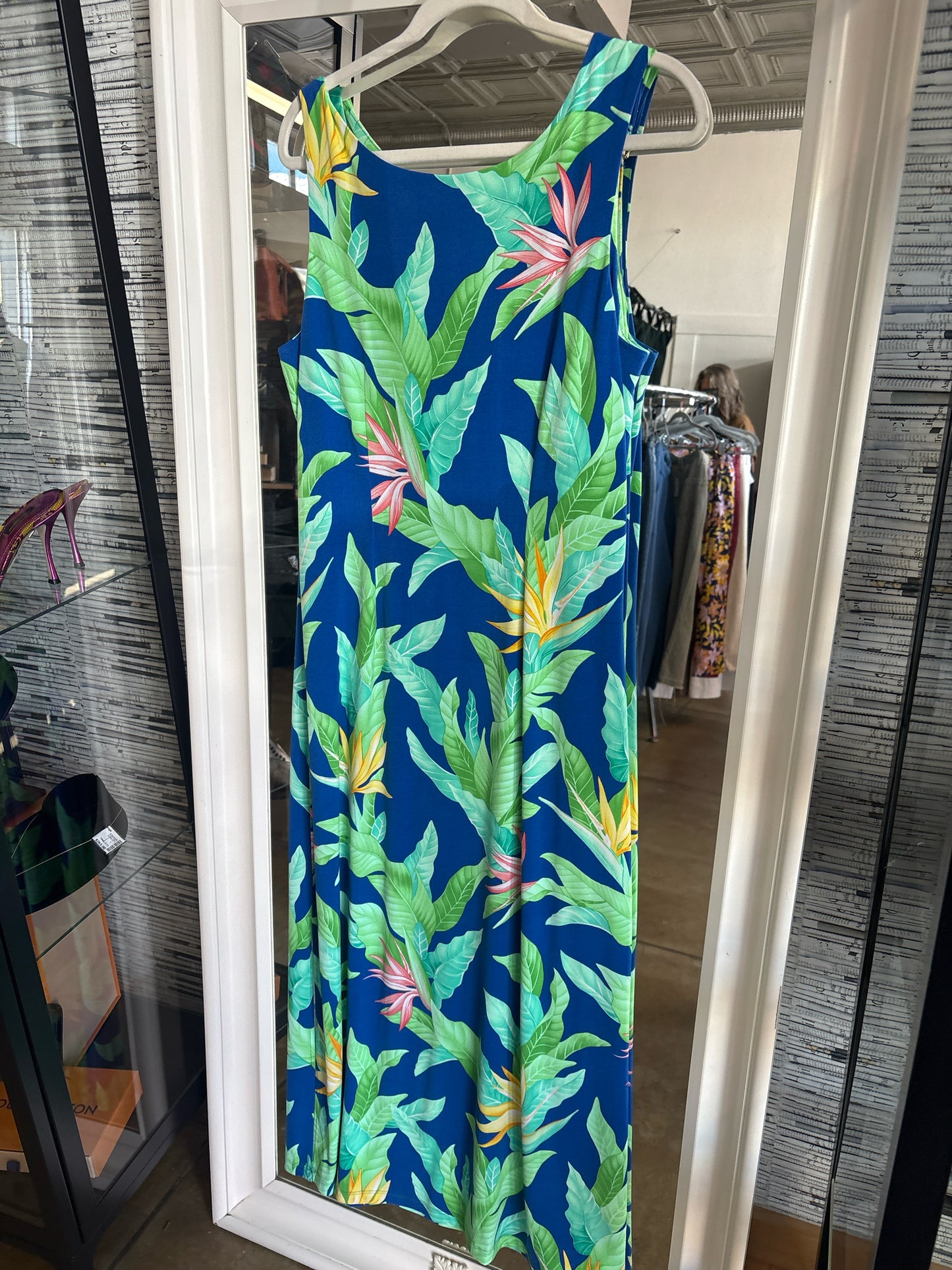 Tommy Bahama Size L Blue/Green Tropical Floral Dress