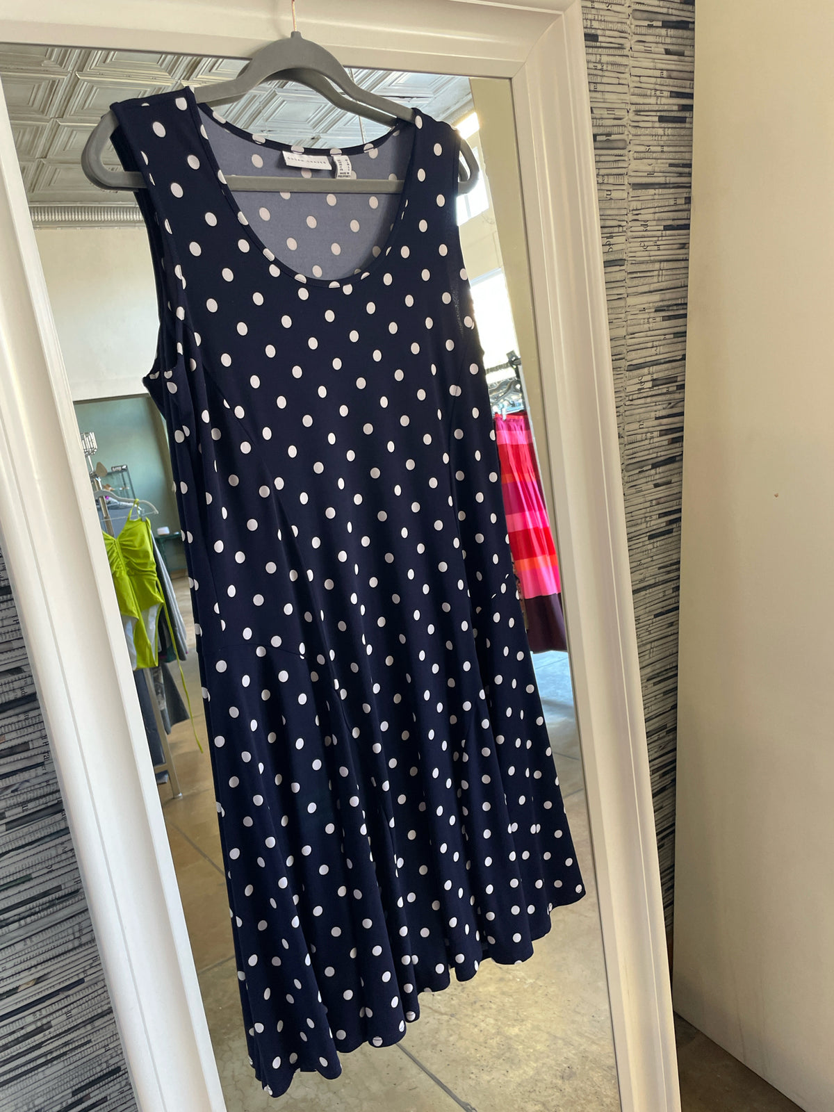 Susan Graver Size M Navy + white Polka Dot Dress