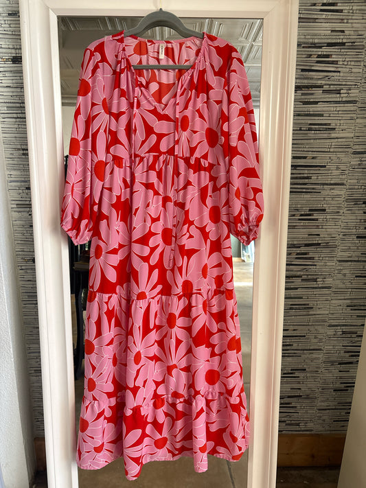 Dokotoo Size M Pink/Red Large Floral Dress