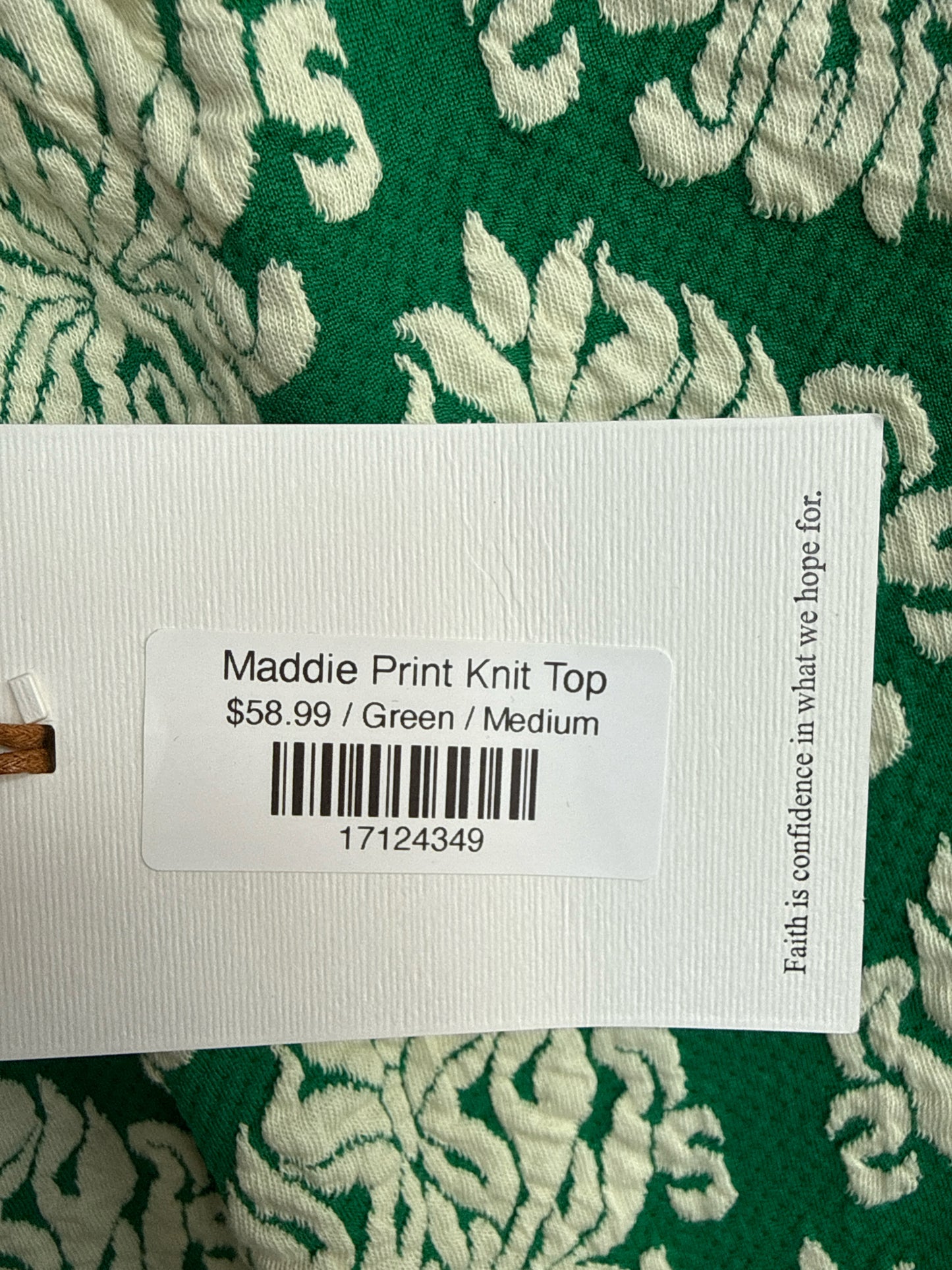 Voy Size M Green/Cream Top