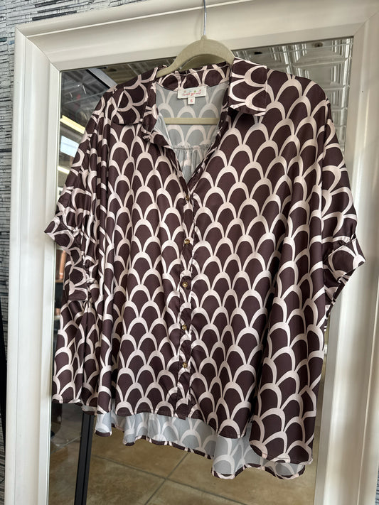 Size S brown/cream Scallop Top