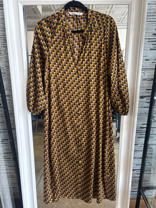 ZARA Size M Gold/Multi Geometric Dress