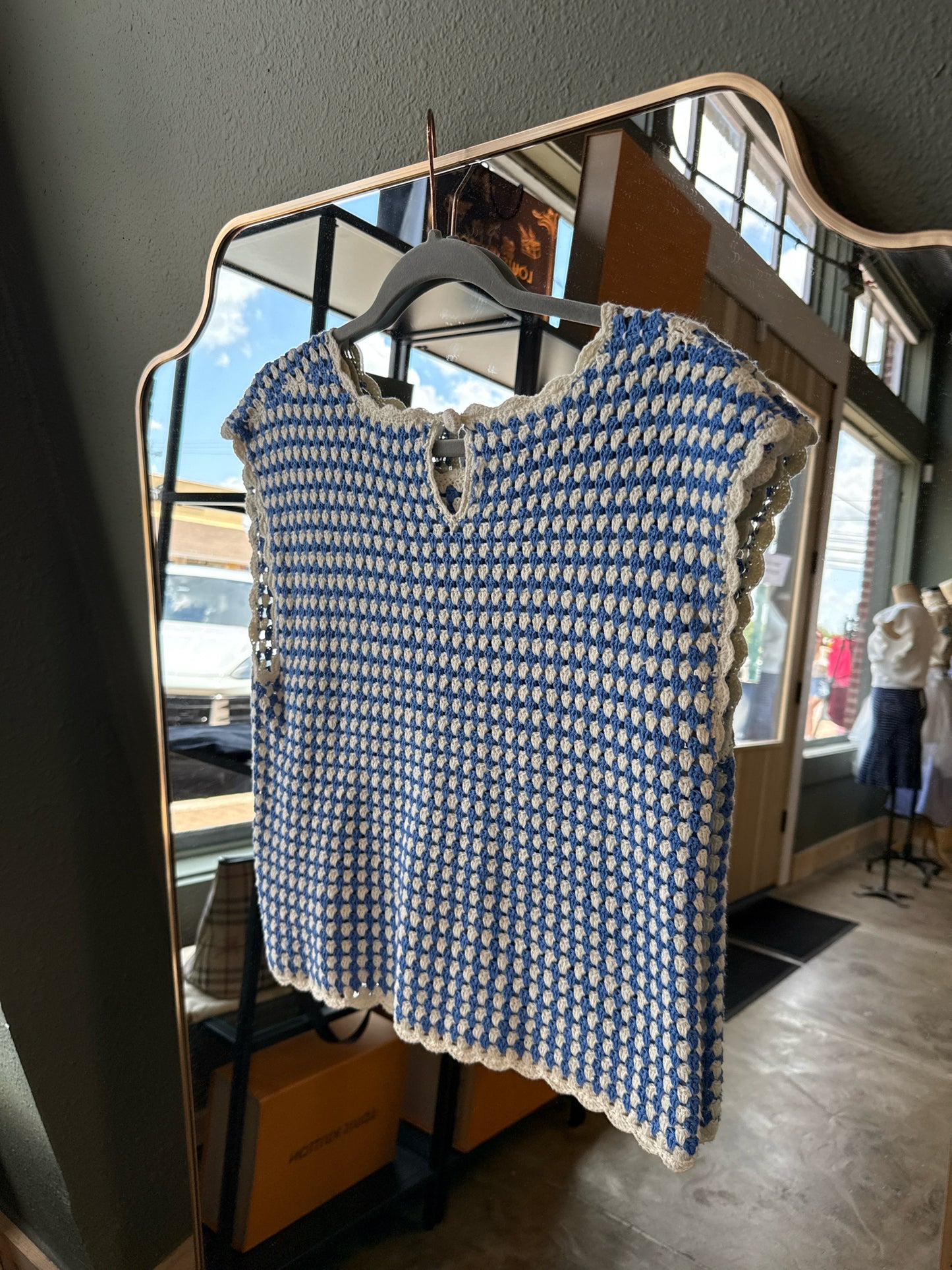 Melissa Nepton Size M Blue/Cream Top