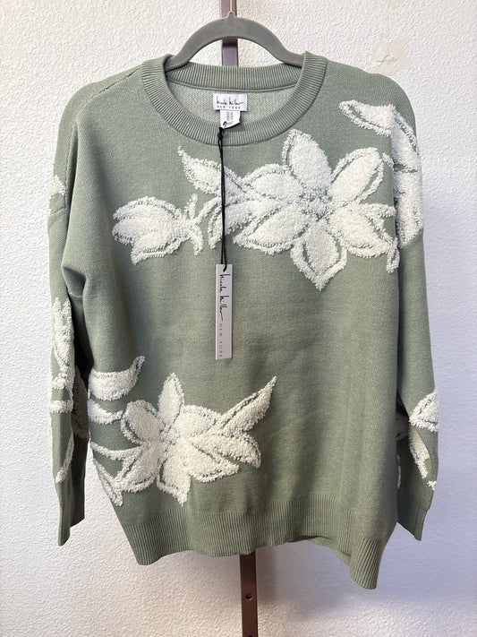 nicole Miller Size 1X Sage/White Flowers Sweater