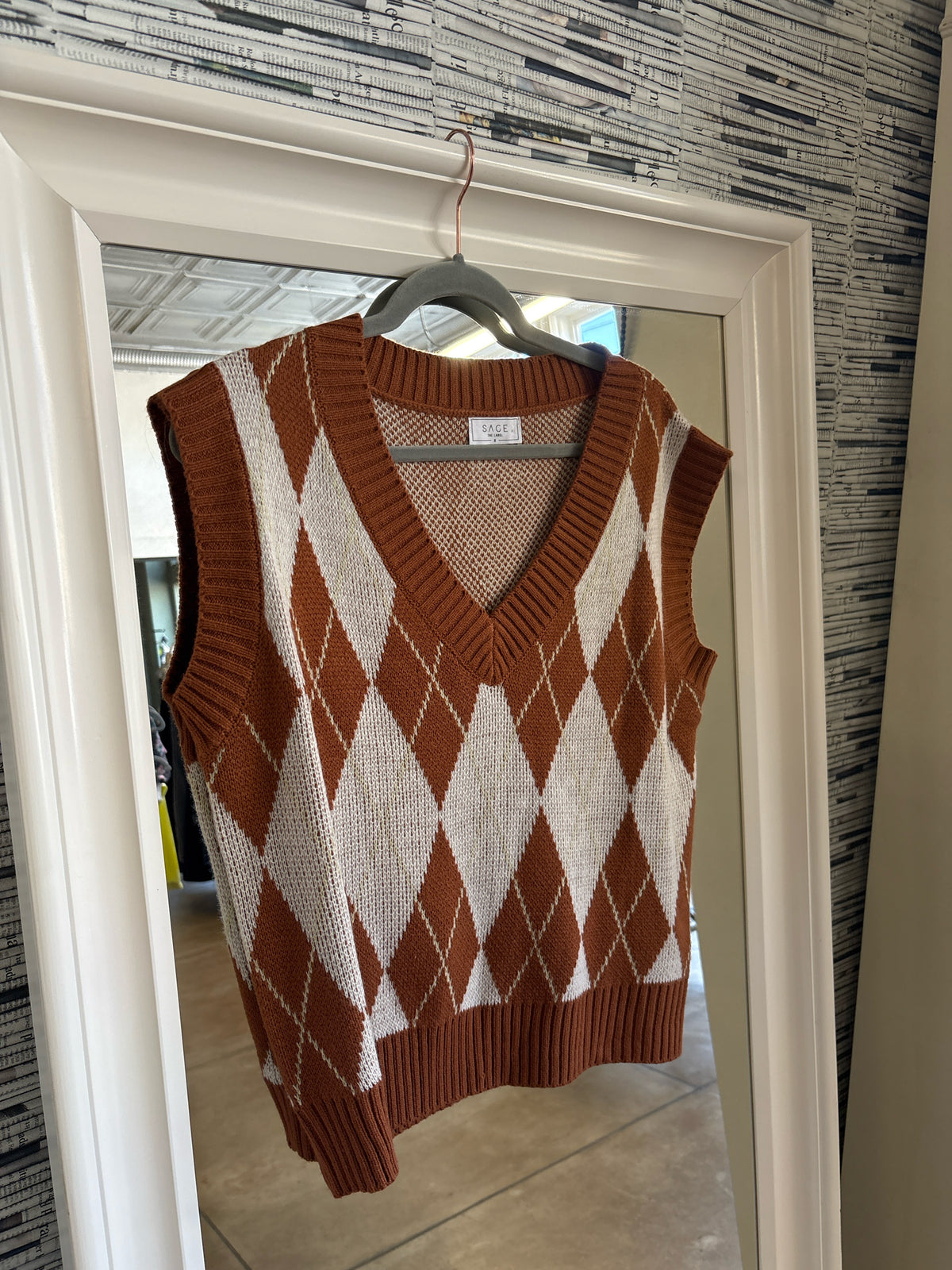 Sage the Label Size S Burnt Orange/Cream Plaid Vest