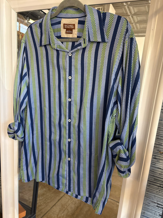 MICHAEL KORS Size L Blue/Green Stripe Top