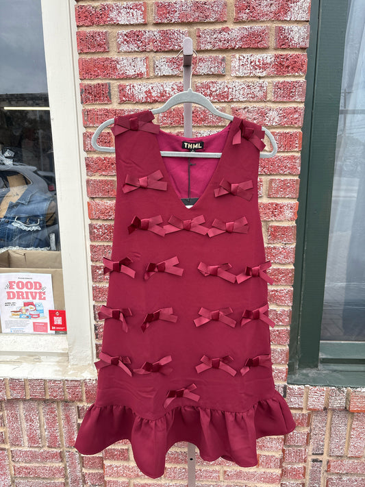 THML Size M Maroon Bows Dress