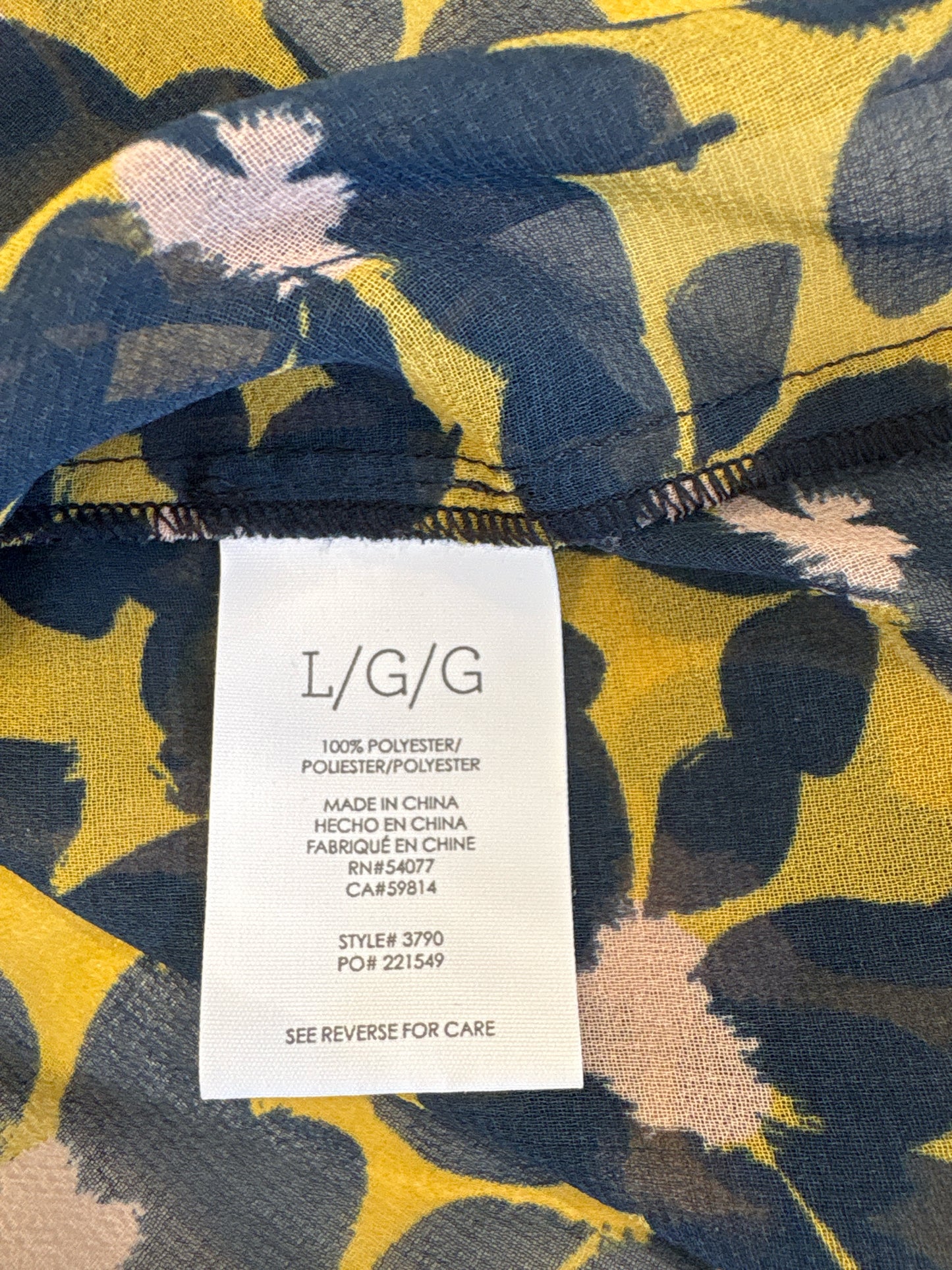 Cabi Size L Navy/Yellow Floral Top