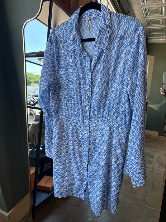 free people Size L Blue/White Geometric Dress