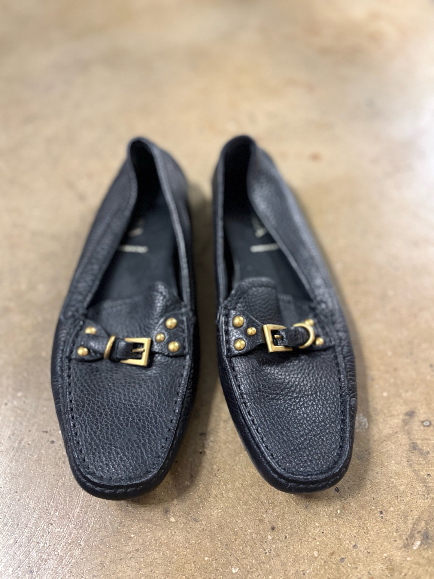 Prada Shoe Size 38 Black PEBBLED Flats