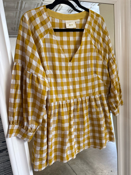Maeve Size M Mustard/White Checkered Top