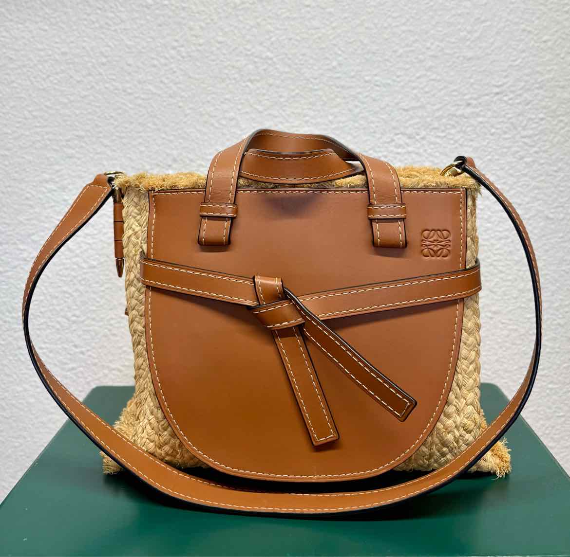 Loewe Cream/Brown Straw Bag