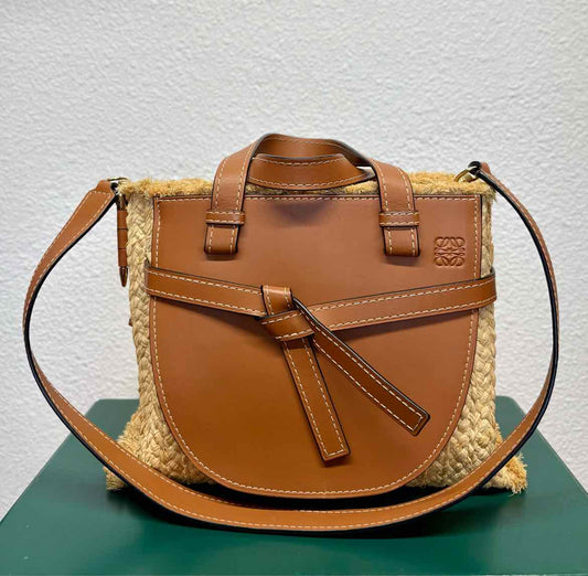 Loewe Cream/Brown Straw Bag