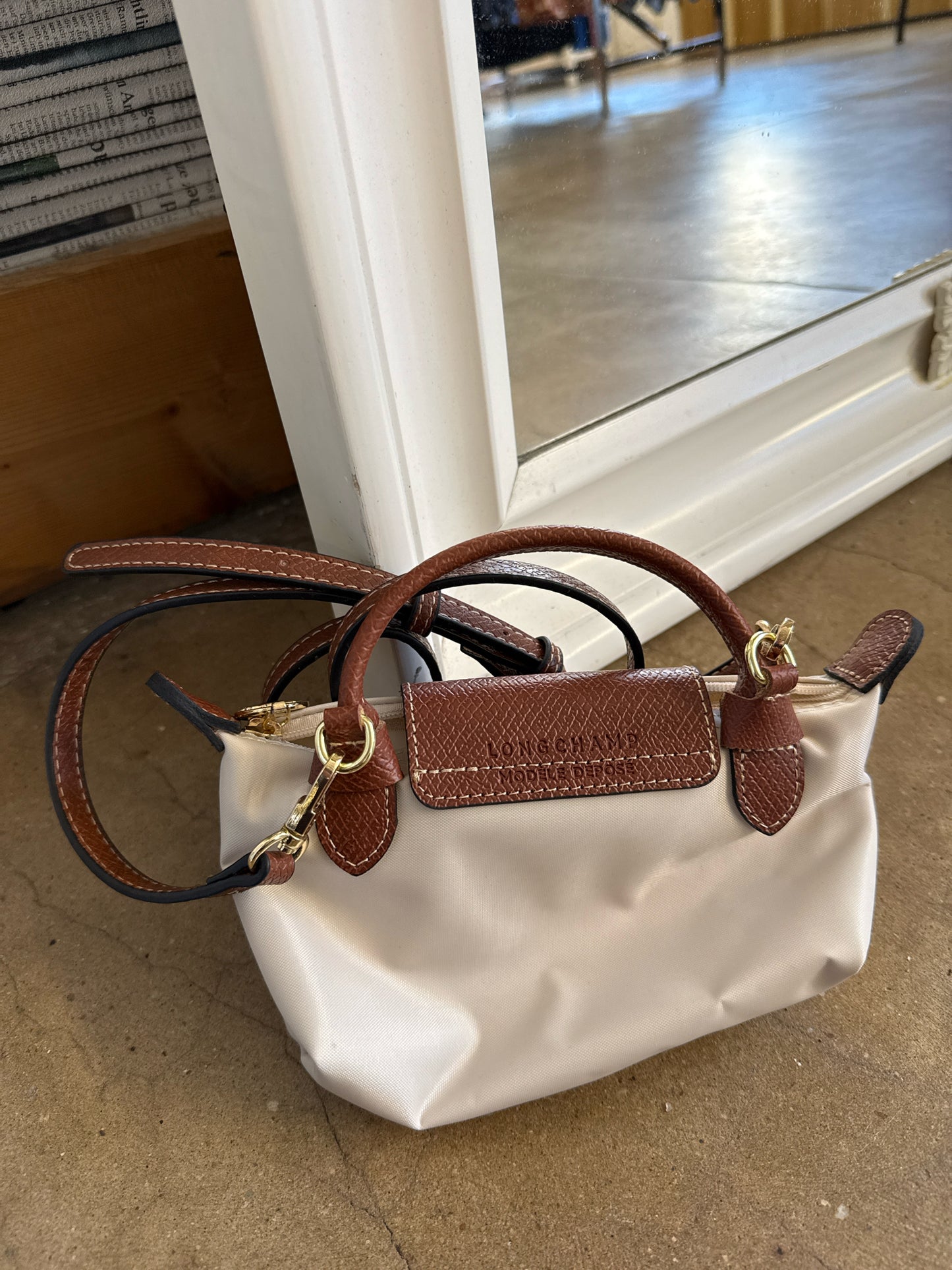 Longchamp Cream/Brown Purse