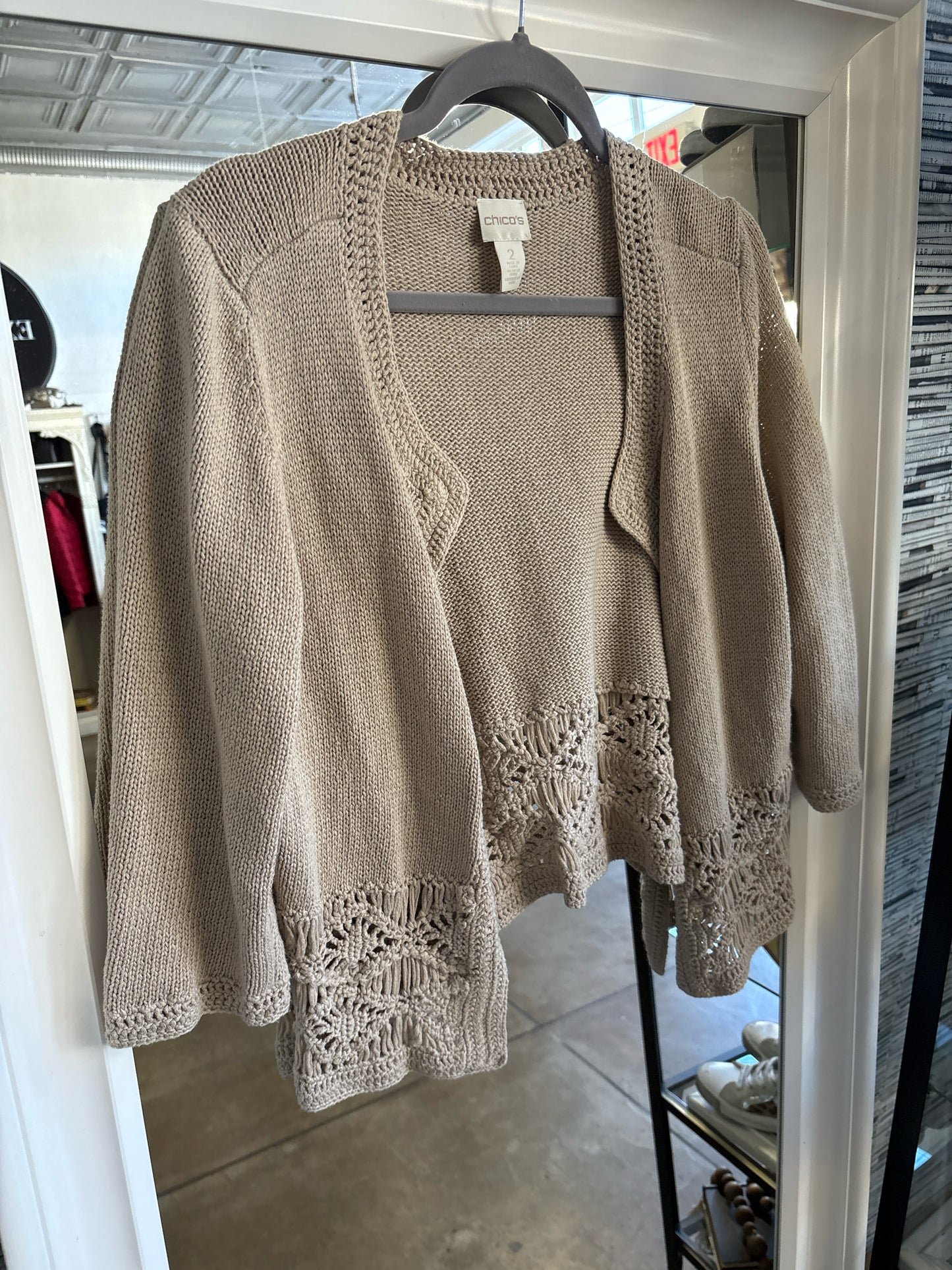 CHICO'S Size 2 Tan Knit Cardigan