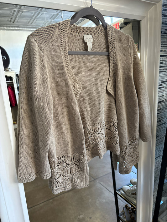 CHICO'S Size 2 Tan Knit Cardigan