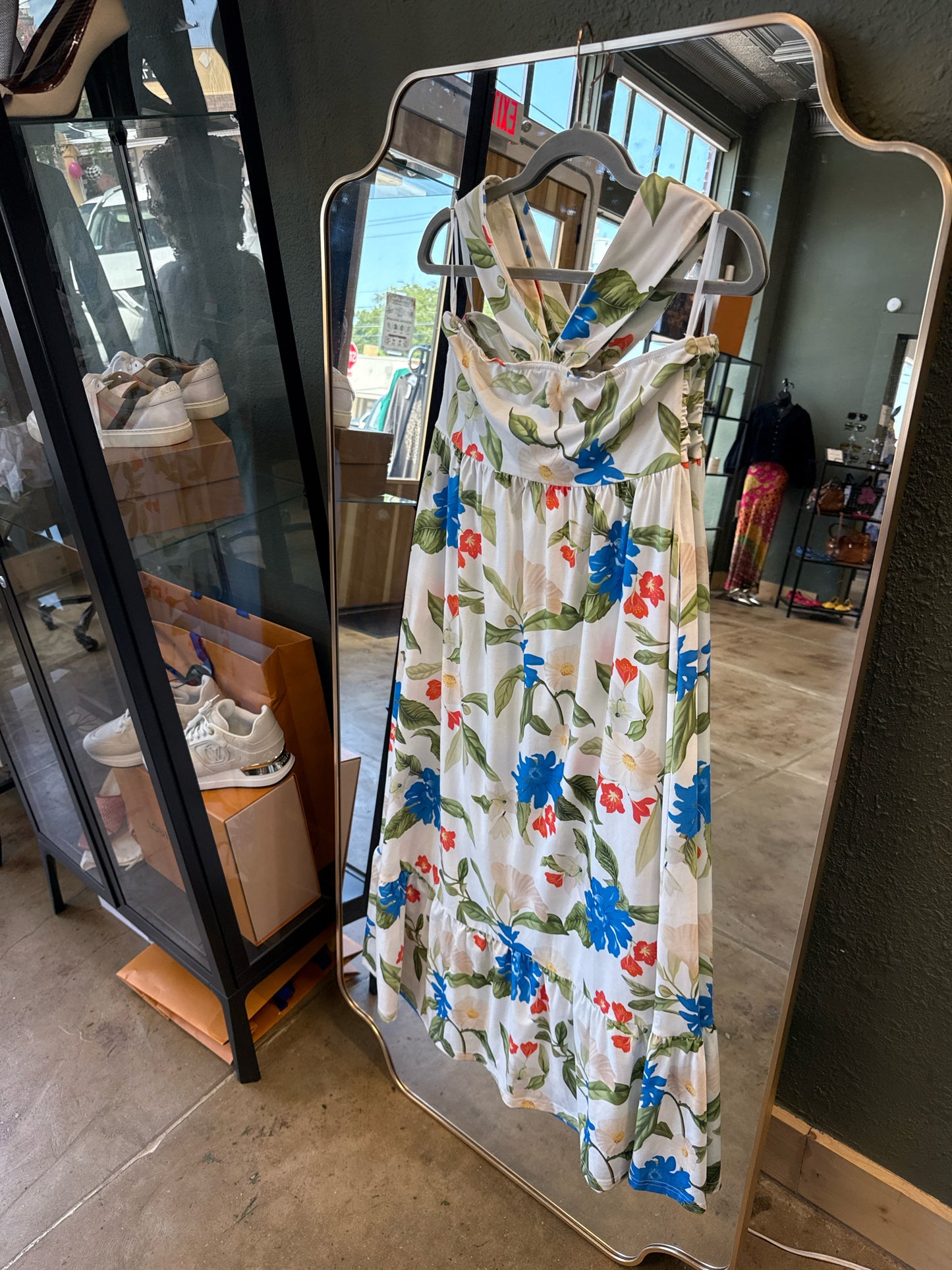 Grace Karin Size S White/Green/Blue Dress