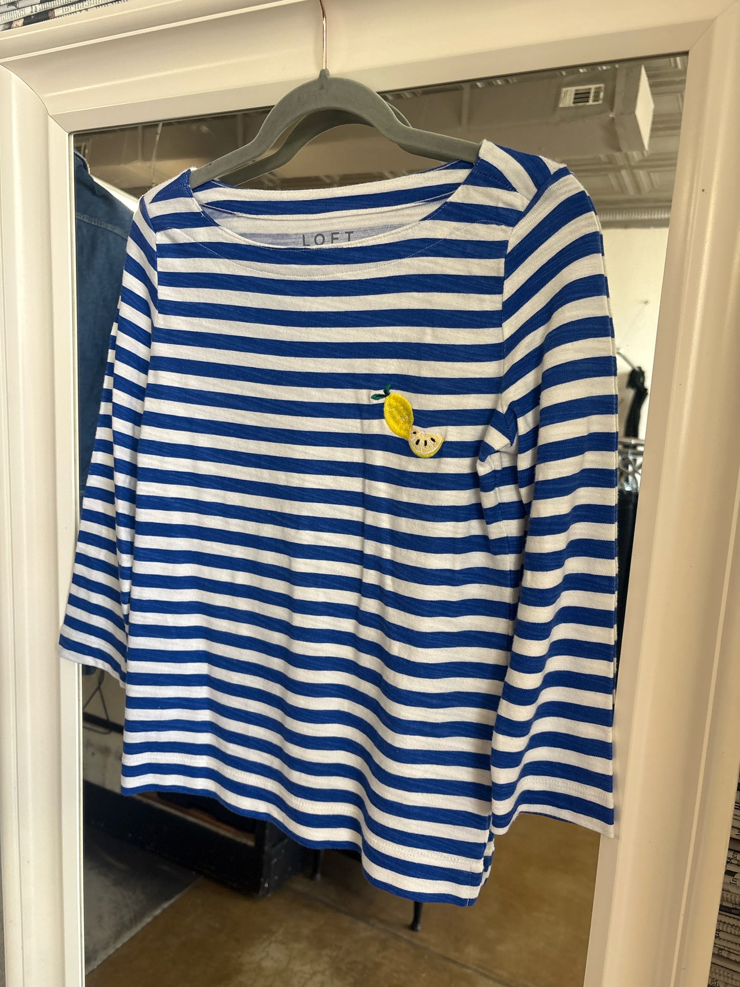 LOFT Size XS blue and white Top