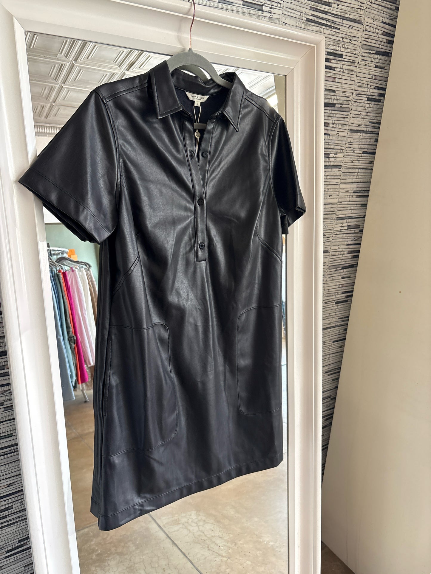 Max Studio Size L Black Leather Dress