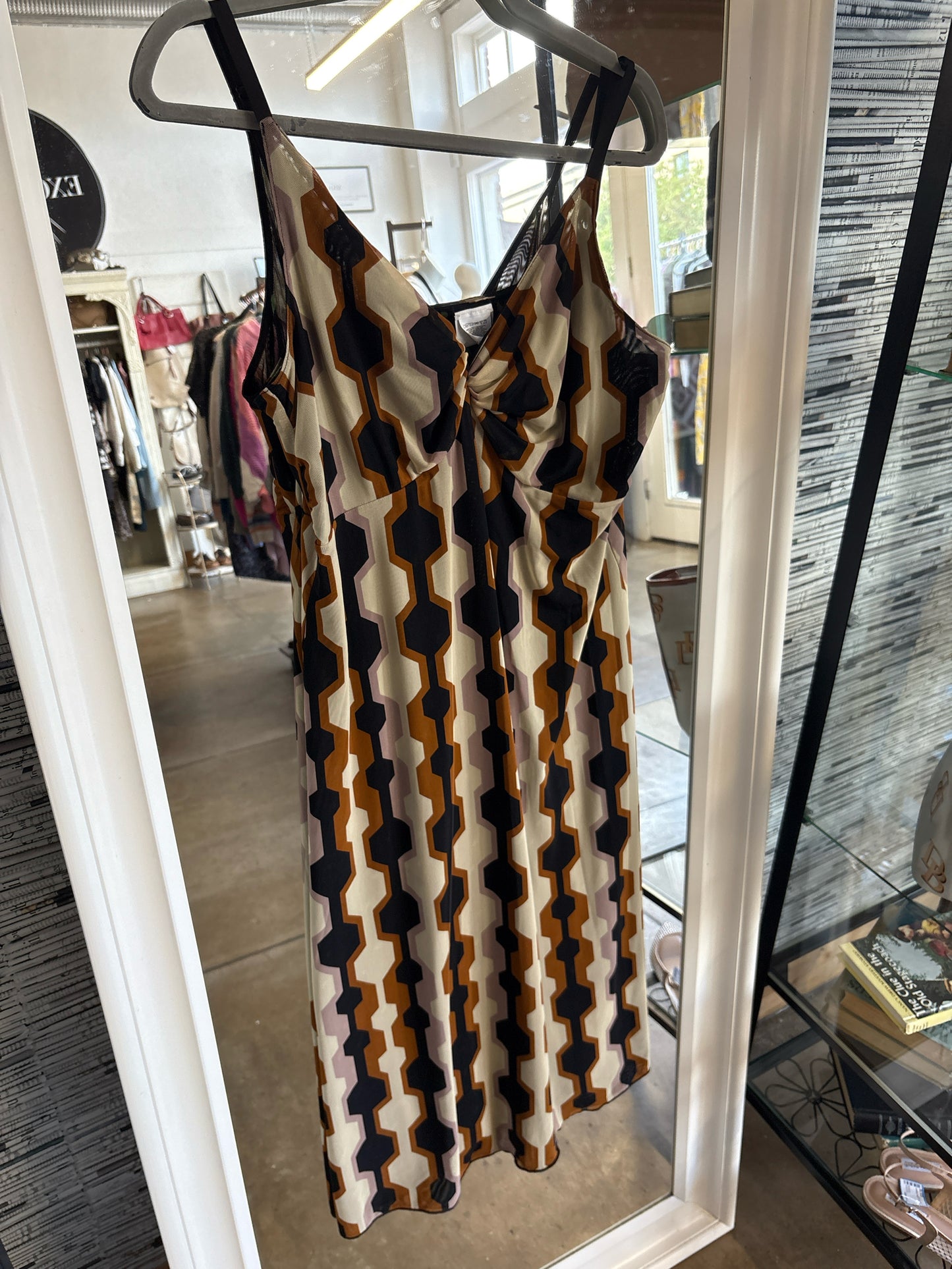Cabi Size M Cream/Brwn/Blk Geometric Dress