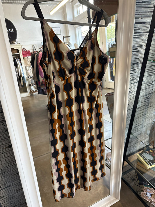 Cabi Size M Cream/Brwn/Blk Geometric Dress